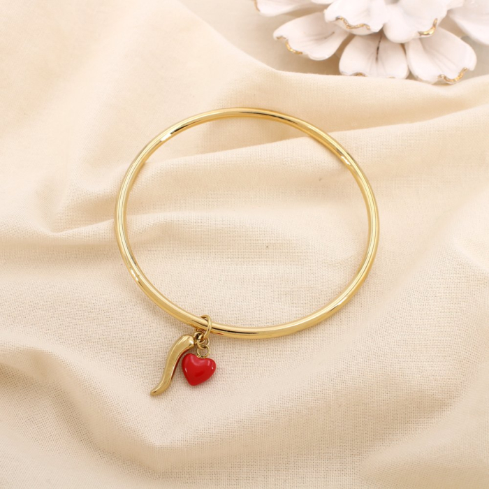 Bracelet Jonc acier inox piment coeur émail charm 0225239 rouge