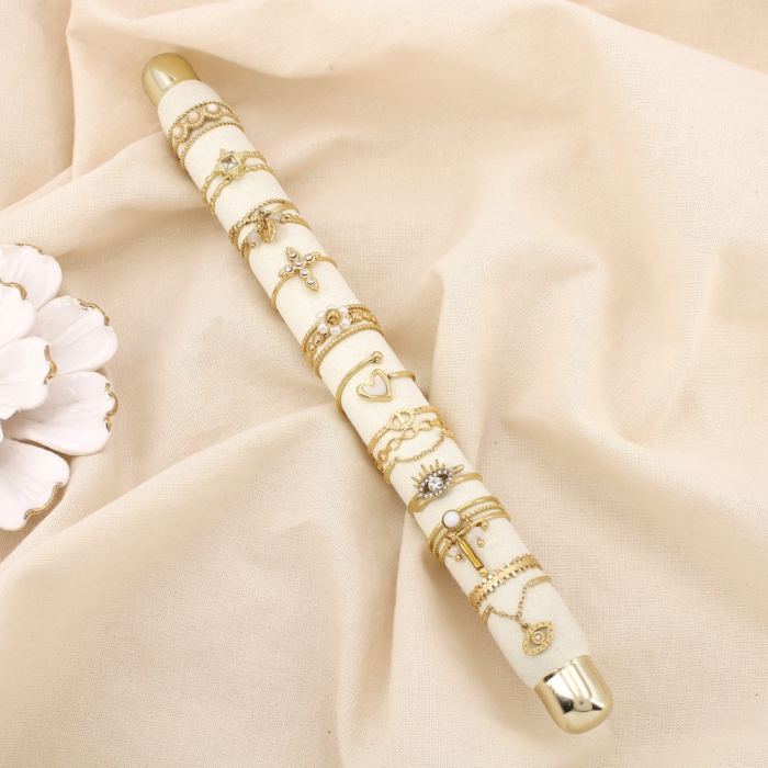 Ensemble 10 bagues fines acier strass pierre perle 0425098 blanc