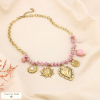 Collier acier cordon breloque soleil coeur rose 0125162 fushia