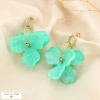 Boucles d'oreilles acier inox fleur résine colorée 0325160 vert aqua