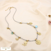 Collier acier cordon breloque floral coeur papillon 0125163 bleu
