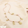 Collier acier cordon breloque floral coeur papillon 0125163 rose