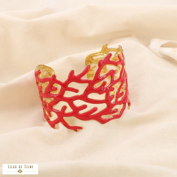 Bracelet jonc marin ajouré corail acier émail 0225176 rouge