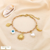Bracelet cordon chaine tressé acier breloque oeil 0225214 rose