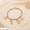 Bracelet marin cordon tressé charm acier nacre 0225219 fushia