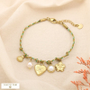 Bracelet cordon charm acier acrylique coeur floral 0225222 vert