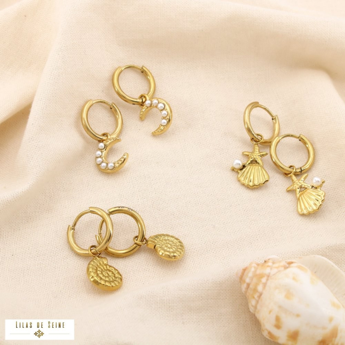 Set mini 3 boucles d'oreilles marin acier acrylique 0325118 doré