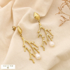 Boucles d'oreilles corail acier perles pierre 0325161 blanc