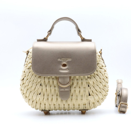 Sac à bandoulière paille papier rabat simili-cuir Flora&Co 0924024 beige taupe métal