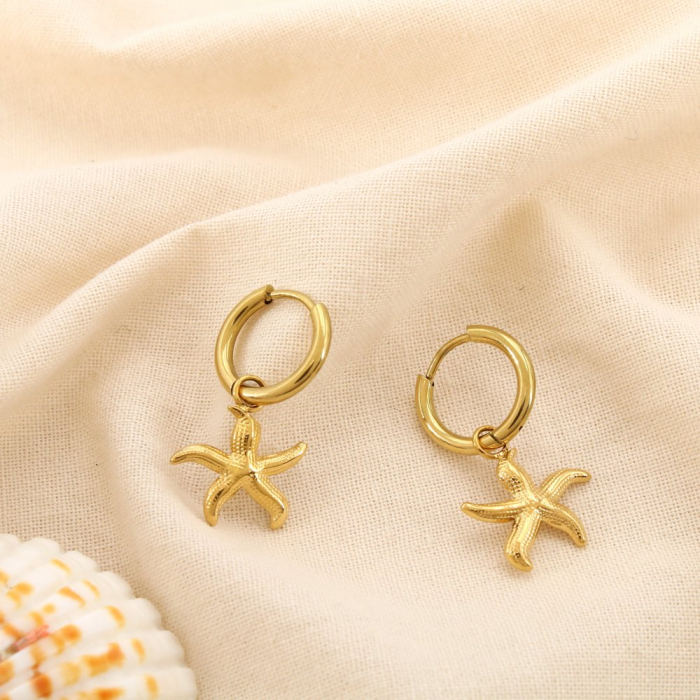 Boucles d'oreilles étoile de mer minimaliste acier 0325170 doré