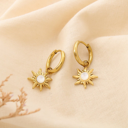 Boucles d'oreilles soleil mini-créole acier nacre 0325175 doré