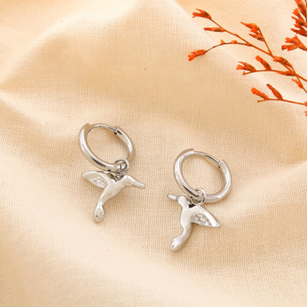 Boucles d'oreilles colibri oiseau minimaliste acier 0325178 argenté