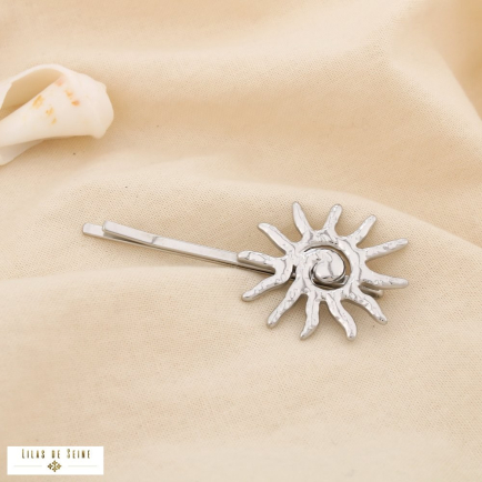 Pince à cheveux acier inoxydable soleil martelé 0625003 argenté