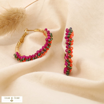 Boucles d’oreilles créole acier inoxydable cristal 0325086 multi
