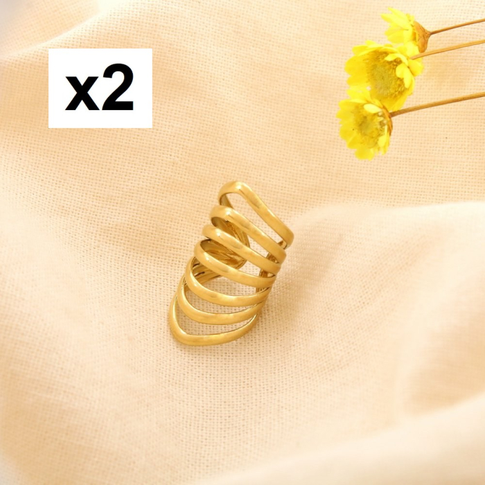 2 Bagues d'oreilles acier inoxydable ajouré 0325095 doré