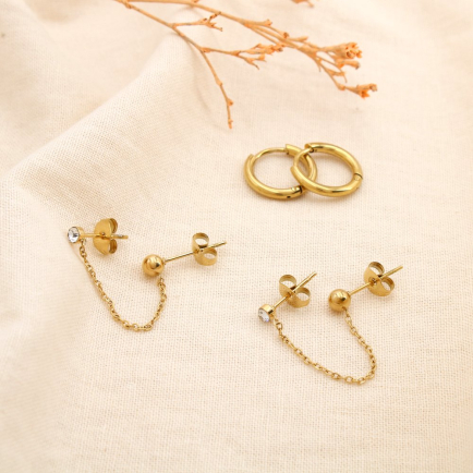 Ensemble bijoux d’oreilles acier inoxydable strass 0325111 doré
