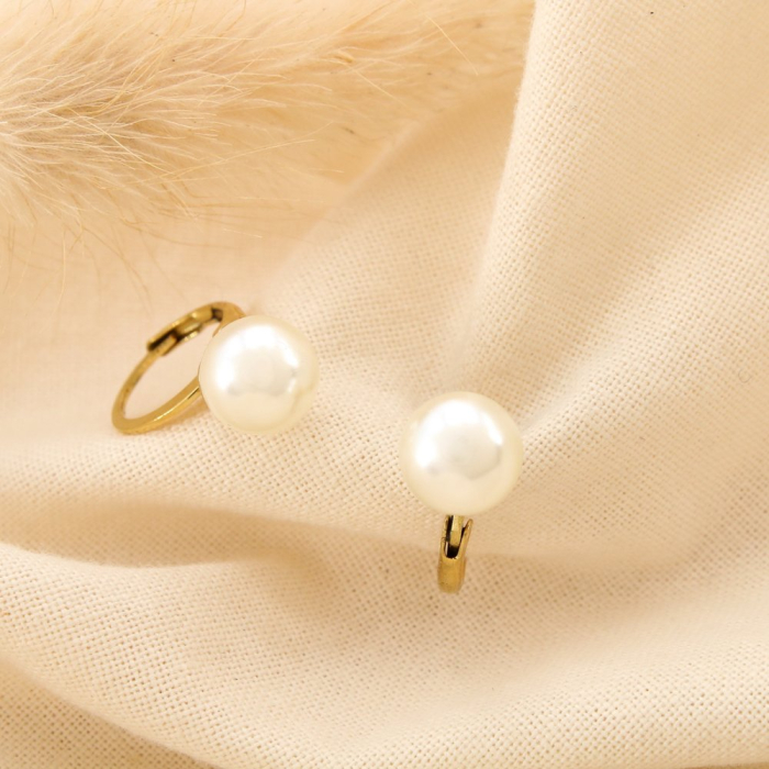 Boucles d'oreilles acier inoxydable perle acrylique 0325106 blanc
