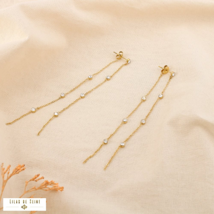 Boucles d’oreilles pendantes acier inoxydable strass 0325112 doré