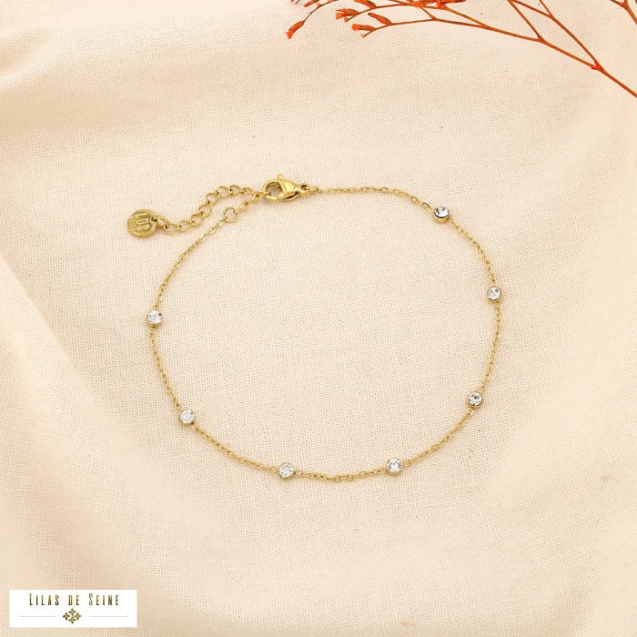 Bracelet acier inoxydable minimaliste strass 0225170 doré