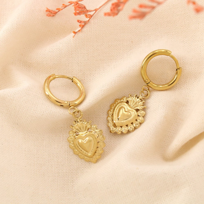 Boucles d’oreilles coeur sacré acier inoxydable 0325193 doré
