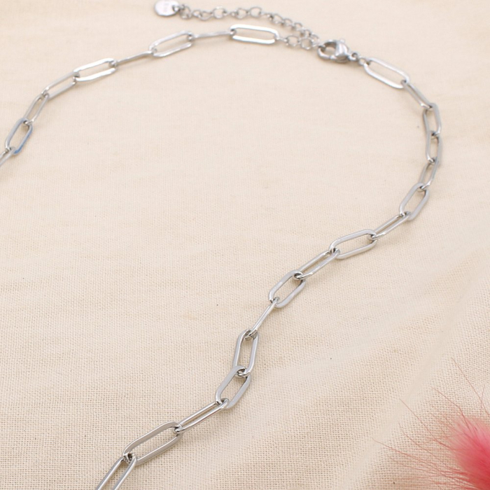 Collier chaîne acier inox grosse maille trombone 0125121 argenté