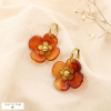 Boucles d'oreilles créole acier fleur résine coloré 0325134 marron