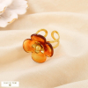 Bague ajustable fleur acier inoxydable résine marbré 0425068 marron