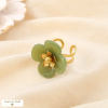 Bague ajustable fleur acier inoxydable résine marbré 0425068 vert