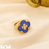 Bague fleur acier martelé émail coloré marbré strass 0425076 bleu