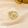 Bague fleur acier martelé émail coloré marbré strass 0425076 blanc