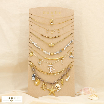Ensemble 9 colliers acier maritime nuance blanc 0125174 naturel/beige