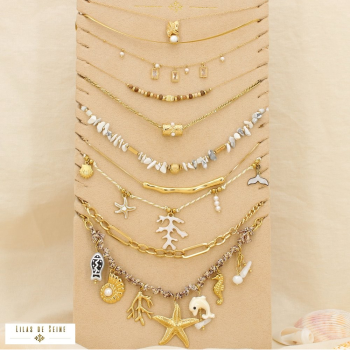 Ensemble 9 colliers acier maritime nuance blanc 0125174 naturel/beige