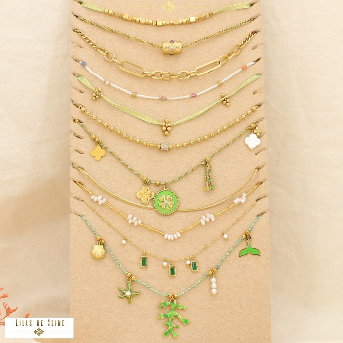 Ensemble 10 colliers acier bohème vert nuance 0125175 vert