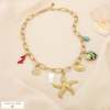 Collier acier marin breloque coquillage poisson 0125166 doré