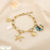 Bracelet acier marin charm coquillage poisson soleil 0225220 doré