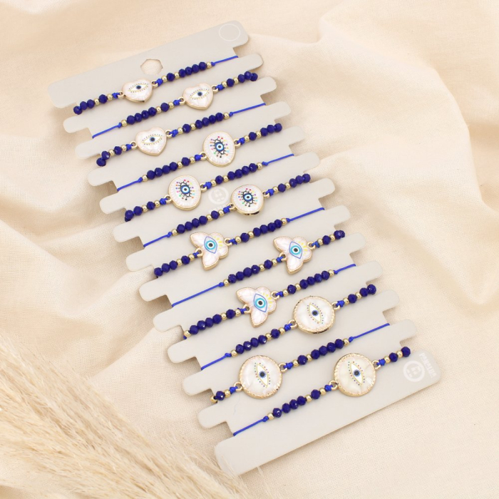 Ensemble 12 bracelets coulissant œil émail cristal 0225246 bleu foncé