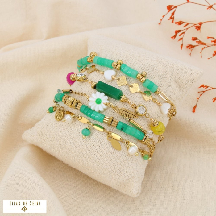 Ensemble de 6 Bracelets Femme en Acier Inoxydable 0225256 vert