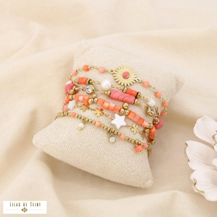 Ensemble de 6 Bracelets Femme en Acier Inoxydable 0225260 rouge corail