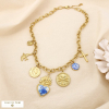 Collier charms baroque acier résine effet porcelaine 0125167 doré