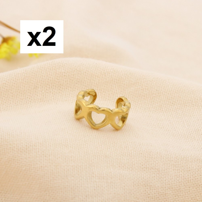 2 Bijoux d'oreilles acier inoxydable ajouré coeur 0325156 doré