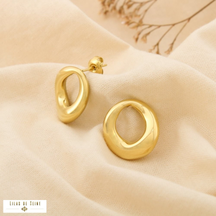 Boucles d’oreilles acier inox ajouré forme galet 0325158 doré