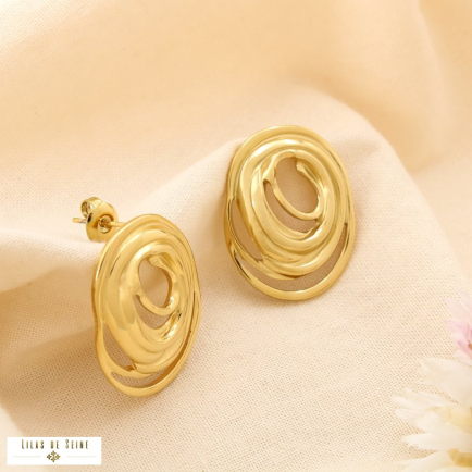 Boucles d’oreilles acier inox ovale ajouré texturé 0325150 doré