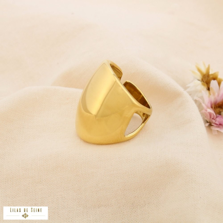Bague ouverte acier inoxydable bombé ajouré 0425096 doré