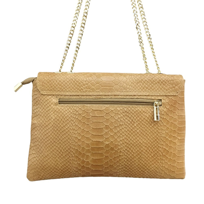 sac à bandoulière chaîne CUIR façon serpent fermoir abeille femme 0920521 camel clair