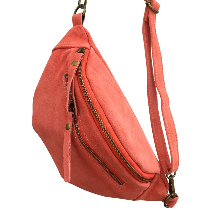 Sac banane cuir véritable daim 0924001 corail