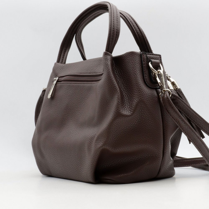 Sac à main Flora&Co simili-cuir souple grainé pompon tassel lanière 0922530 marron chocolat
