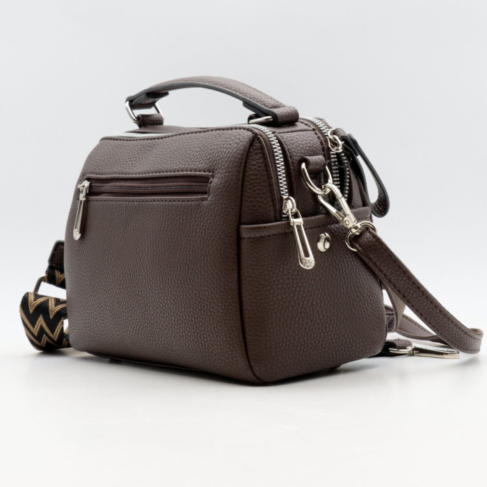 Sac simili-cuir Flora&Co grainé 2 compartiments 2 bandoulières 0923028 marron chocolat
