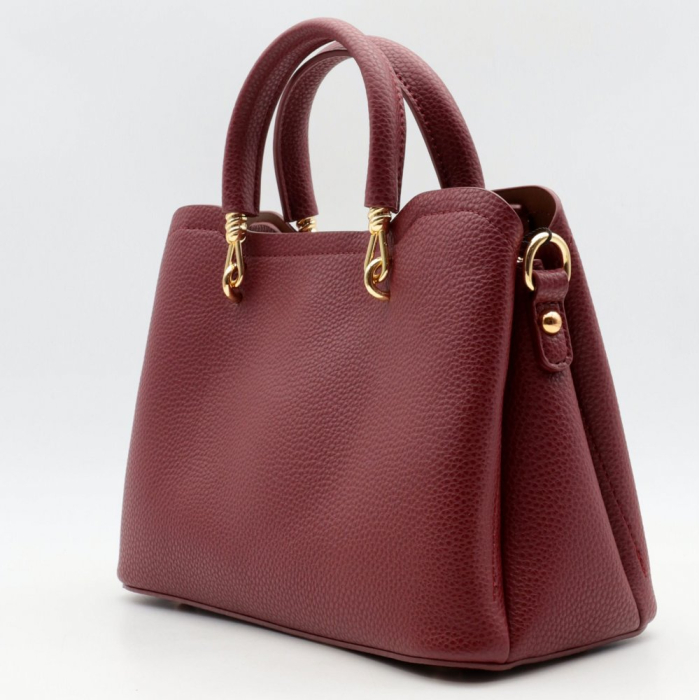 Petit sac à main porté main trois compartiments fermoir zip porte-clef fleur simili-cuir 0923507 rouge bordeaux