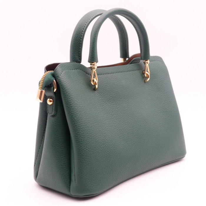 Petit sac à main porté main trois compartiments fermoir zip porte-clef fleur simili-cuir 0923507 vert foncé