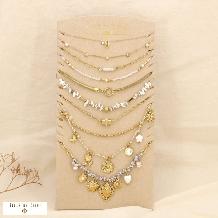 Ensemble 10 colliers acier breloques nuance blanche 0125183 blanc
